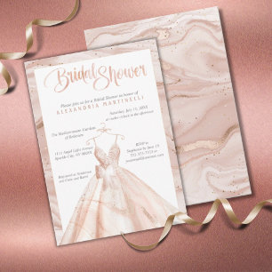 Convites Vestido de Noiva com Aquarela em Rose Gold para Ch