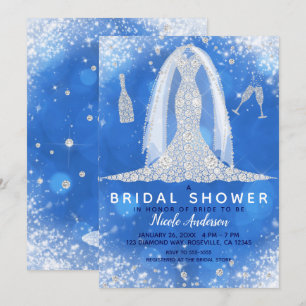Convites Vestido de Noiva com Brilho Azul Diamante Chá de P