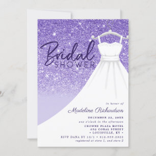 Convites Vestido de Noiva com Brilho Roxo Chuveiro de Noiva