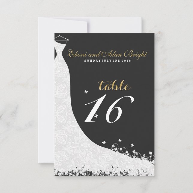 Convites Vestido de Noiva de Renda Branca Elegante Tabela 1 (Frente)