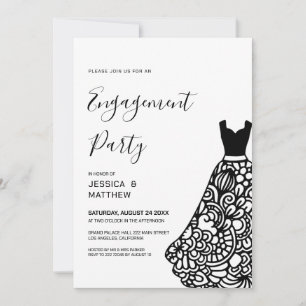 Convites Vestido de Noiva de Renda Preta Engajamento