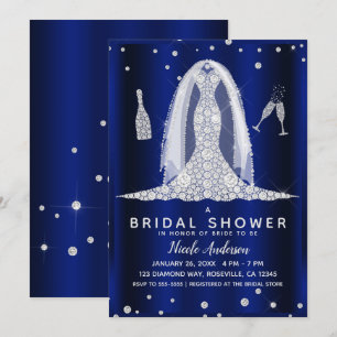 Convites Vestido de Noiva Diamante Brilho Azul Presente de