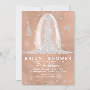 Convites Vestido de Noiva Diamante Glamour Rosa Choque Chá 