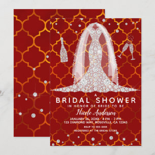 Convites Vestido de Noiva Diamante Vermelho Chuveiro de Noi