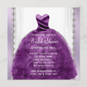 Convites Vestido de Noiva e Pérolas Roxo Ameixa Chuveiro de