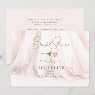 Convites Vestido de Noiva Elegância Blush Rose Chá de Casa