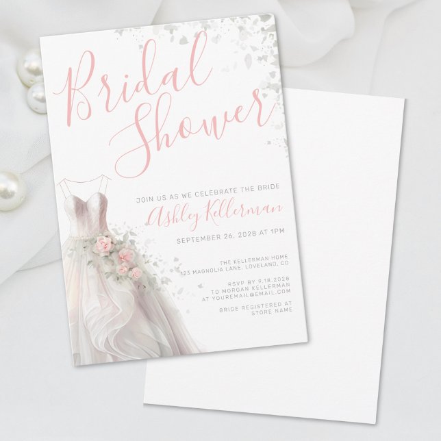 Convites Vestido de Noiva Elegante Chuveiro de Noiva (Elegant Wedding Dress Bridal Shower Invitation)