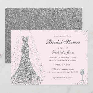 Convites Vestido de Noiva Elegante de Diamante para Chá de