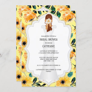 Convites Vestido de noiva elegante margarida amarela floral