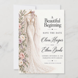 Convites Vestido de Noiva Floral Blush Save the Date
