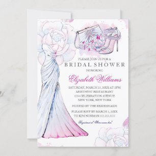 Convites Vestido de Noiva Floral Cristal Rosa Chá de Panela
