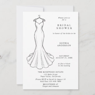 Convites Vestido de Noiva Minimalista Arte Linha Chá de Noi