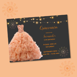 Convites Vestido de Noiva Quinceanera Preto Pêssego Luzes
