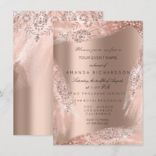 Convites Vestido de Noiva Rose Gold Sparkly 16º Aniversário