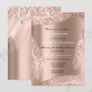 Convites Vestido de Noiva Rose Gold Sparkly 16º Aniversário