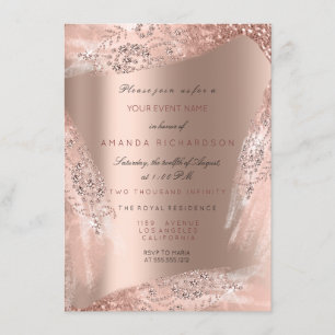 Convites Vestido de Noiva Sweet 16 Rosa Ouro Diamante Brilh
