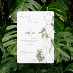 Convites Vestido de Noiva Tropical Elegante Chuveiro de Noi