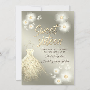 Convites Vestido de ouro adorável, pérola, doce floral deze