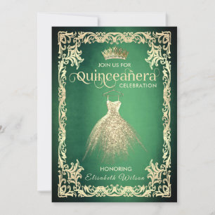 Convites Vestido de ouro verde-quente tiara Quinceañera
