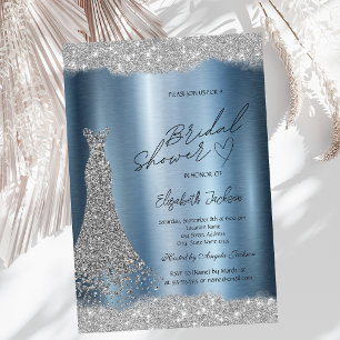 Convites Vestido de Prata com Diamantes Brilho Azul para Ch