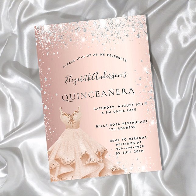 Convites Vestido de prata de rosa de Quinceanera (Criador carregado)