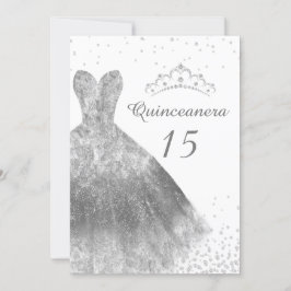 Convites Vestido de Prata e Tiara Quinceanera 15 Aniversári