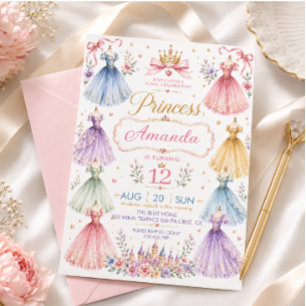 Convites Vestido de Princesa Aquarela Aniversário