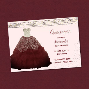 Convites Vestido de Princesa Borgonha Luzes de Corda Quince