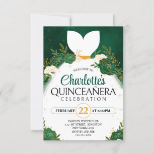 Convites Vestido de Princesa Branco de Quinceañera Verde Es