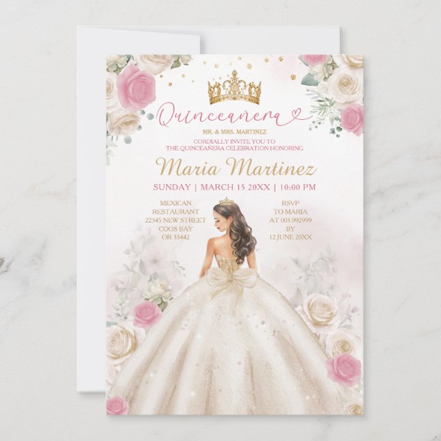Convites Vestido de Princesa Creme de Marfim Dusty Rose Qui (Frente)