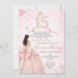 Convites Vestido de Princesa de 15 Anos Floral Rosa Espanho