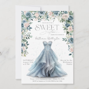 Convites Vestido de Princesa Floral Baby Blue Sweet 16 Deze