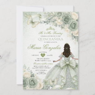Convites Vestido de Princesa Floral com Laço Verde Salvia Q
