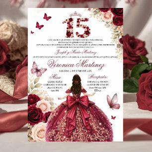Convites Vestido de Princesa Floral Vermelho Burgundy Espan