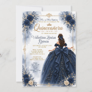 Convites Vestido de Princesa Quinceañera Azul com Coroa Flo