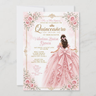 Convites Vestido de Princesa Quinceañera Rosa Corado Coroa