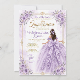 Convites Vestido de Princesa Quinceañera Roxo com Laço Flor