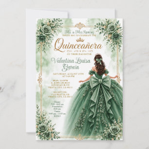 Convites Vestido de Princesa Quinceañera Verde com Laço Flo