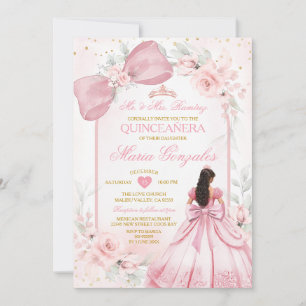 Convites Vestido de Princesa Rosa Bege com Laço Floral Quin