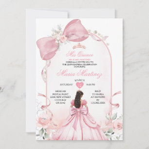 Convites Vestido de Princesa Rosa Suave Floral Mis Quince