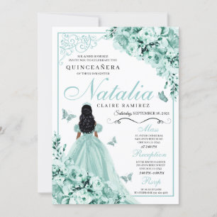Convites Vestido de Princesa Rosas Verde Empoeirado Quincea