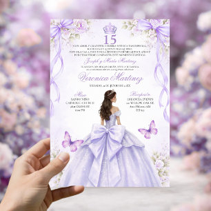 Convites Vestido de Princesa Roxa para Quinceañera Espanhol