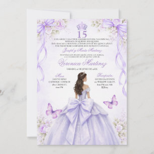 Convites Vestido de Princesa Roxa para Quinceañera Espanhol