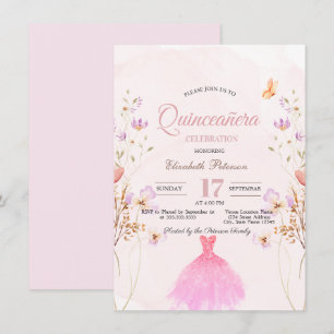 Convites Vestido de purpurina de flores silvestres Rosa Qui