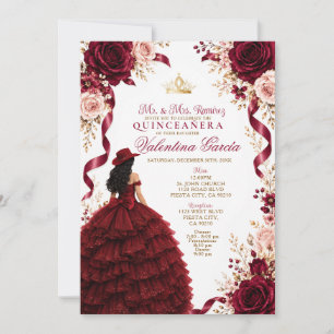 Convites Vestido de Quince Anos com Babados em Borgonha Cha