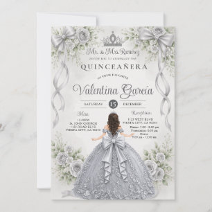 Convites Vestido de Quince Anos Prata Floral para Menina An