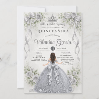 Convites Vestido de Quince Anos Prata Floral para Menina An