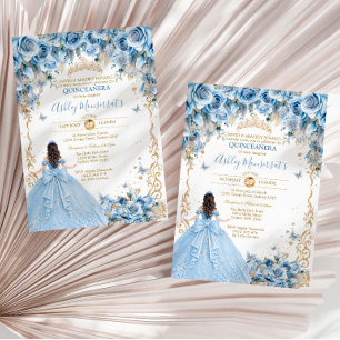 Convites Vestido de Quince Anos Princesa Azul Bebê Dourado 