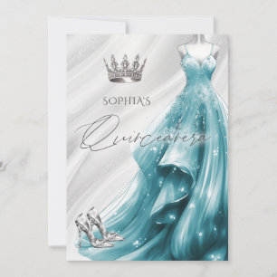 Convites Vestido de Quinceañera Brilho Azul Prata Quince