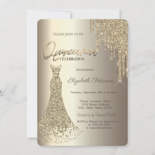 Convites Vestido de Quinceañera Champagne com Pingentes Mod
